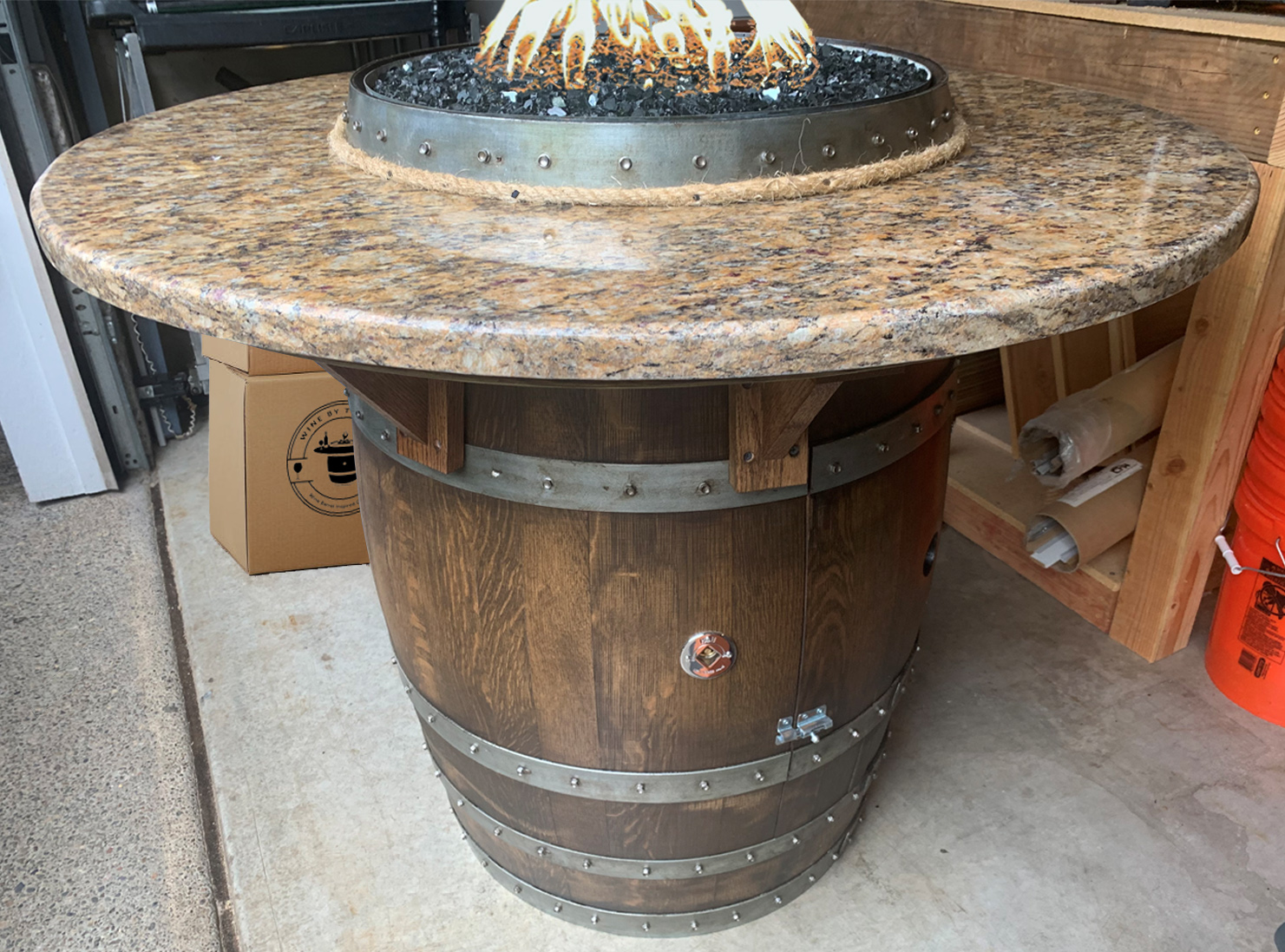 Standing Wine Barrel Fire Table - Image 8